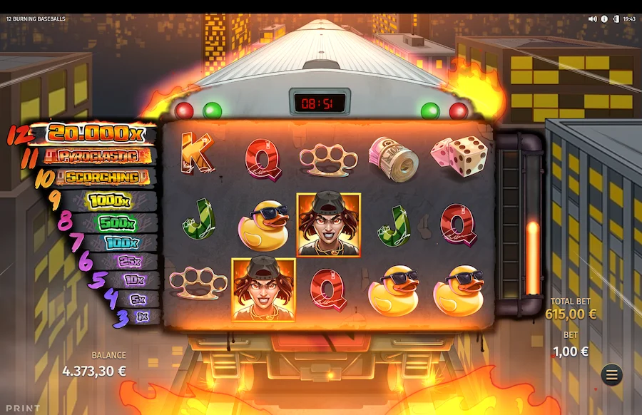 12 Burning Baseballs Slot Print Studios