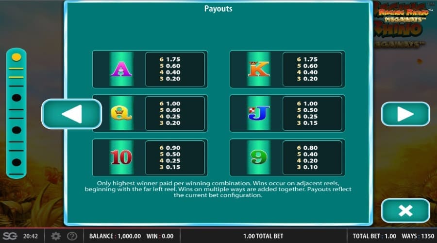 Raging Rhino Megaways™ Paytable