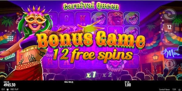 12 Free Spins Awarded For A 3 Scatter Trigger On Carnival Queen Slot