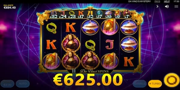 Increase Your Multipliers That Are Found Above The Reels To Hit Big Wins On Da Vinci's Mystery Super Lines Slot
