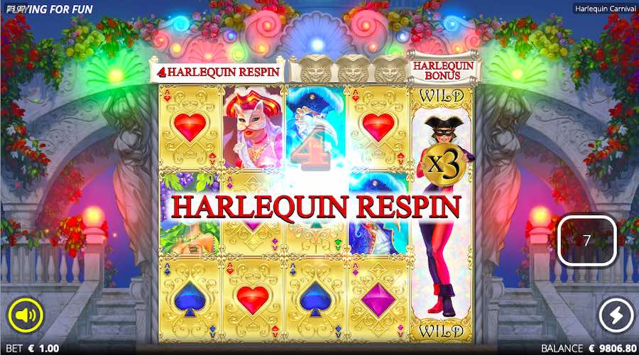 The Free Spin Feature On Harlequin Carnival Will Begin With A  X3 Full Reel Wild On Reel 5