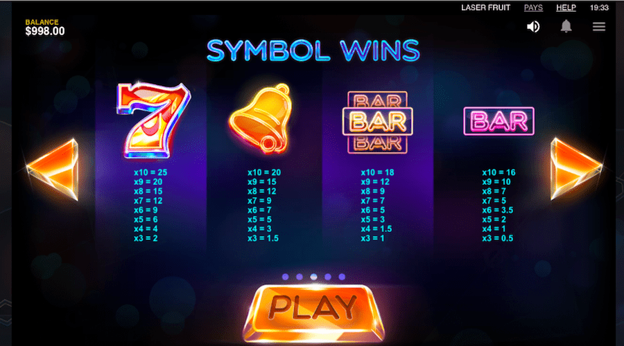 Laser Fruit Slot Paytable