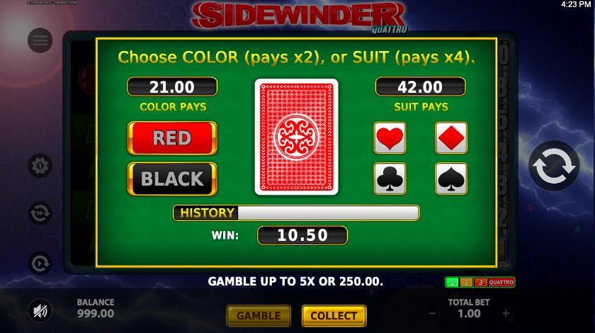 Choose To Gamble Your Winnings On Sidewinder Quattro