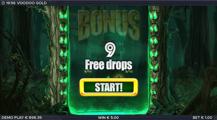 9 Free Drops Awarded For A 4 Scatter Trigger On Voodoo Gold Slot