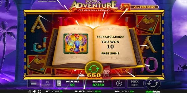 10 Free Spins And An Expanding Symbol Will Be Awarded For Triggering The Bonus On Book Of Adventure