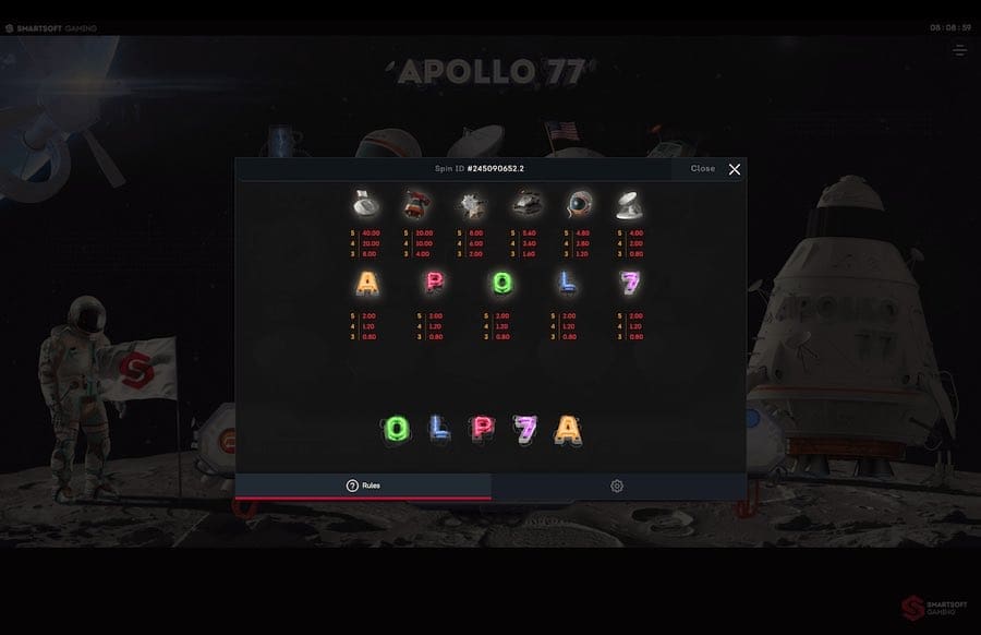 Apollo 77 Slot Paytable