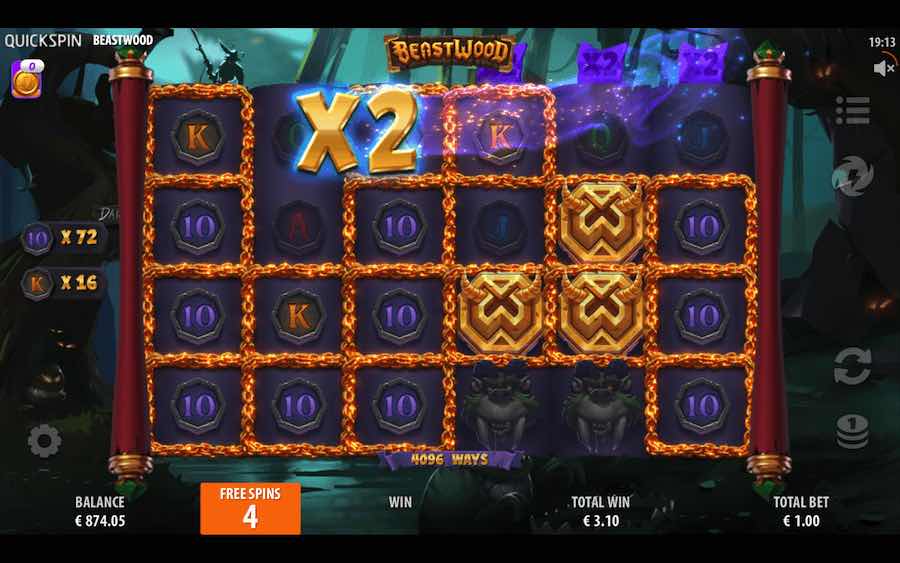 Hit 4 Bonus Symbols In The Base Game To Trigger The Free Spins Feature On Beastwood Video Slot