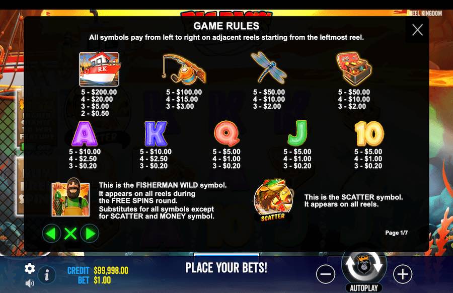 Big Bass Floats My Boat Slot Paytable