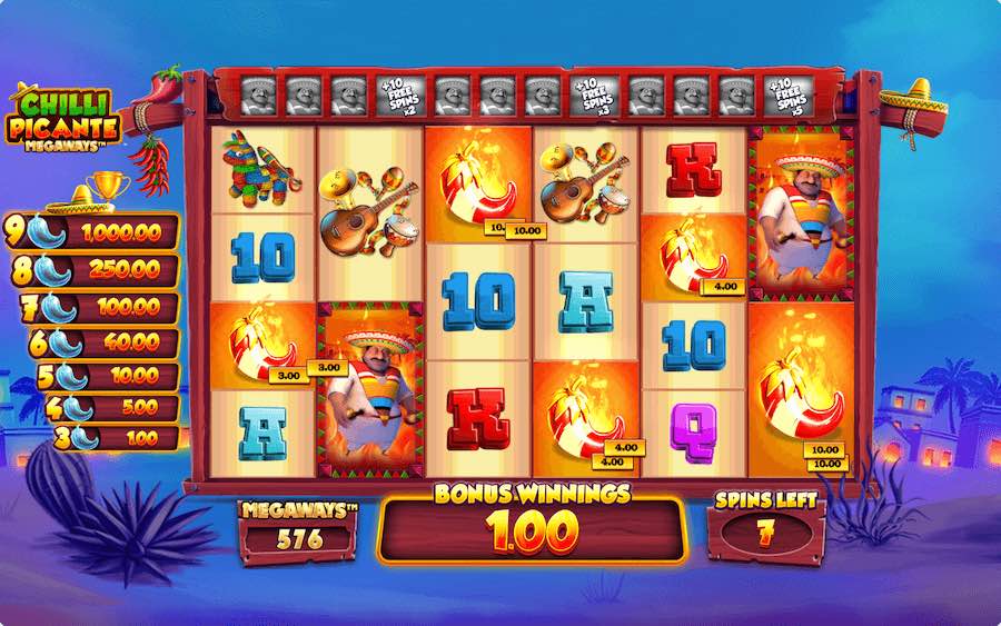 Land 3 Or More Scatter Symbols To Trigger The Free Spins Feature In Chilli Picante Megaways Video Slot