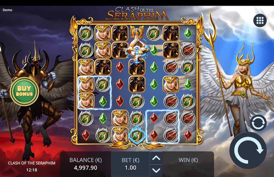 Play With 7 Reels And Win Up To 3,938x Your Bet In Clash Of The Seraphim Online Slot From Provider Blue Guru Games