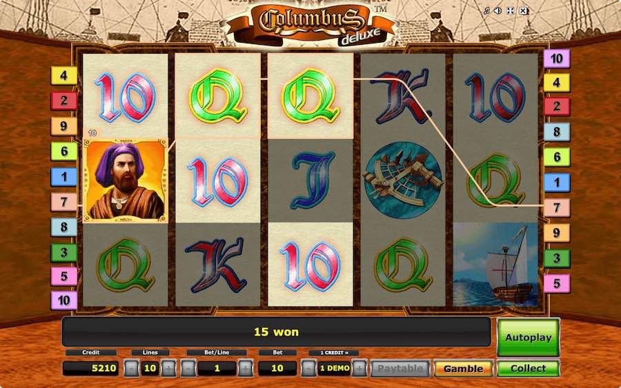 Play With Up To 10 Paylines In Columbus Deluxe Slot From Novomatic