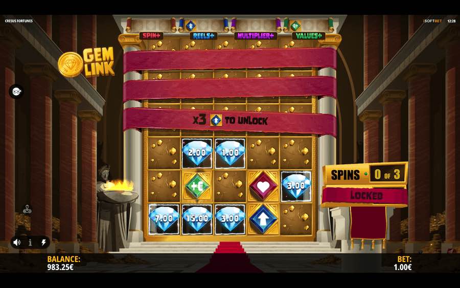 5 Or More Diamonds Landing In View Whilst Playing The Base Game In Cresus Fortunes Video Slot Will Trigger The Gem Link Respins Bonus Round