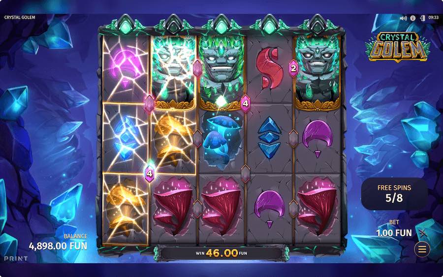 3 Or More Scatter Symbols Landing In View During The Base Game Will Trigger The Free Spins Feature On Crystal Golem Video Slot