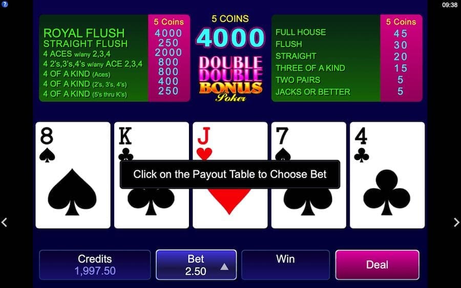 Royal Flushes Can Be Hit On Double Double Bonus Video Poker