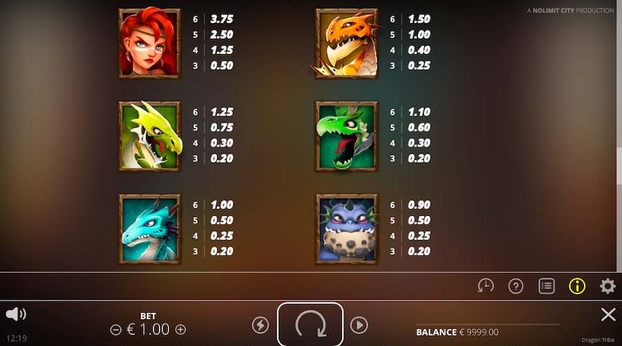 Dragon Tribe Slot Paytable