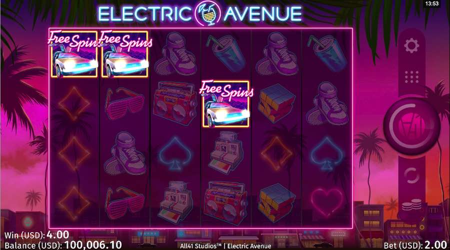 3 Or More Scatters Symbols Will Trigger The Free Spin Feature On Electric Avenue