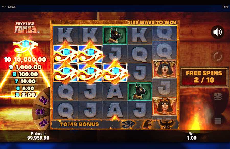 Land 3 Scatter Symbols To Trigger The Free Spins Feature On Egyptian Tombs Video Slot