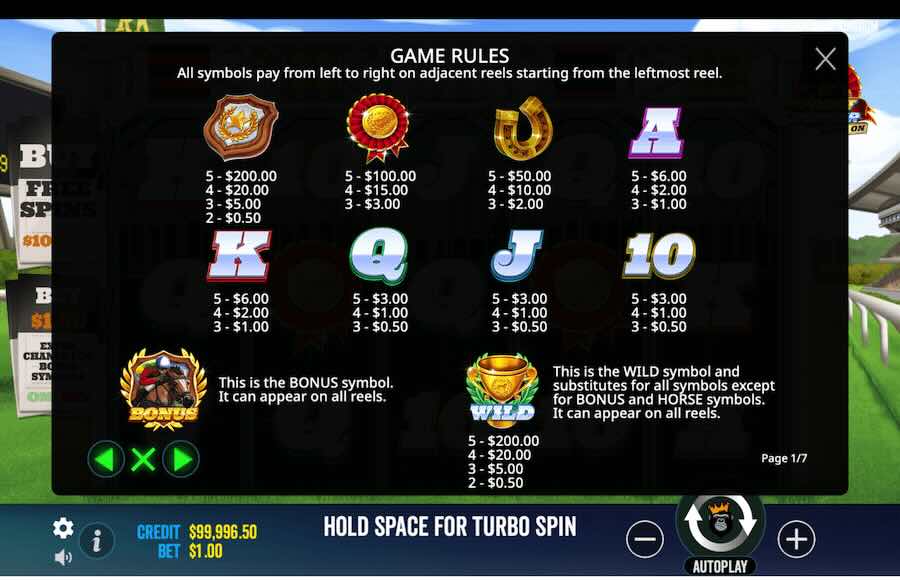 Front Runner Odds On Slot Paytable