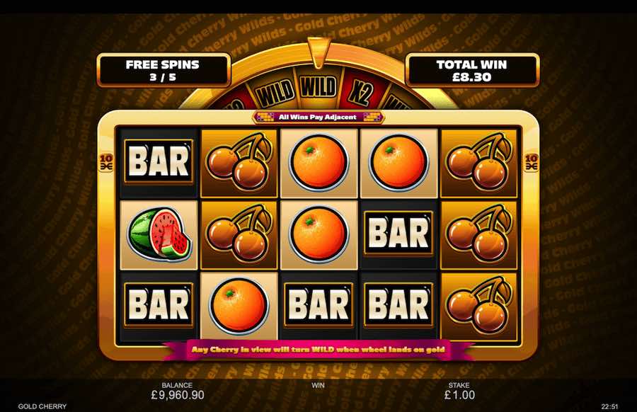 Land A Bonus Symbol On Reels 1, 3 And 5 To Trigger The Free Spins Feature On Gold Cherry Video Slot