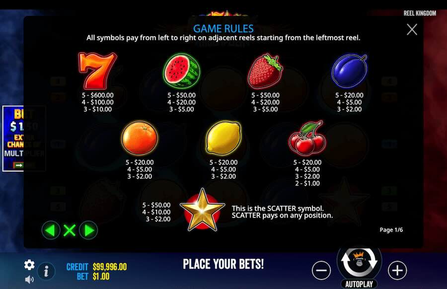 Hot To Burn Multiplier Slot Paytable