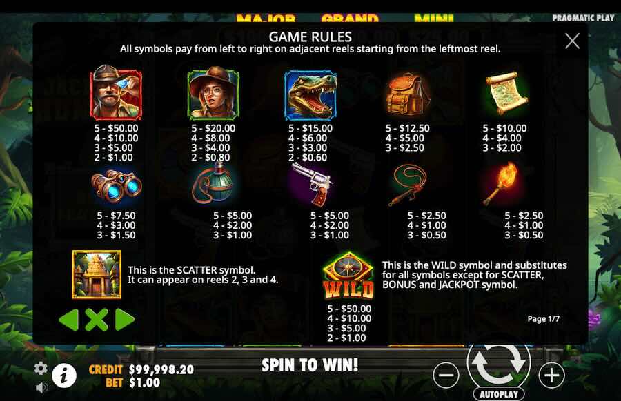 Jackpot Hunter Slot Paytable