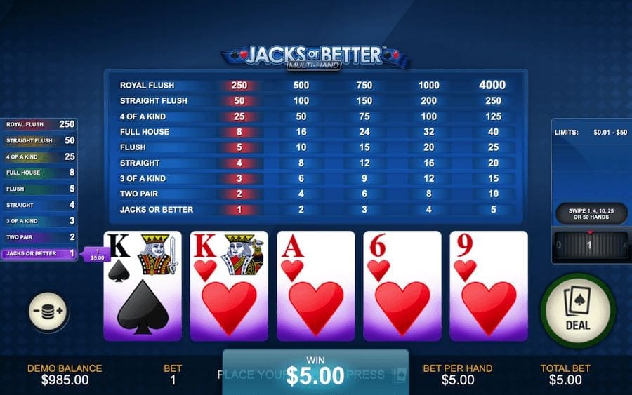 A Winning Hand On Jacks Or Better Video Poker