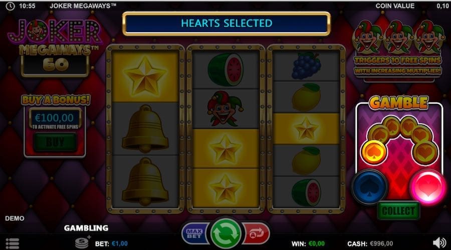 Choose Between Hearts Or Spades To Double Your Current Win On Joker Megaways™