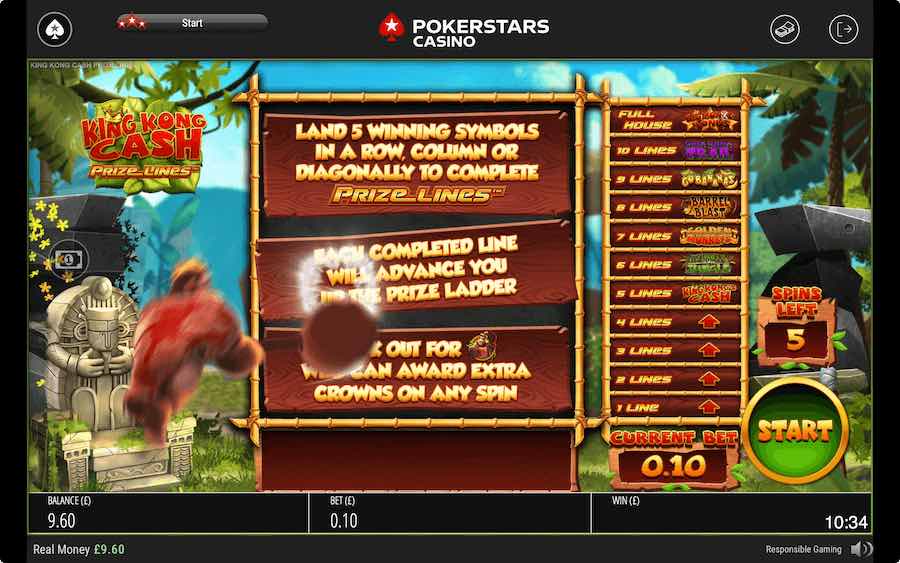 King Kong Cash Prize Lines Paytable