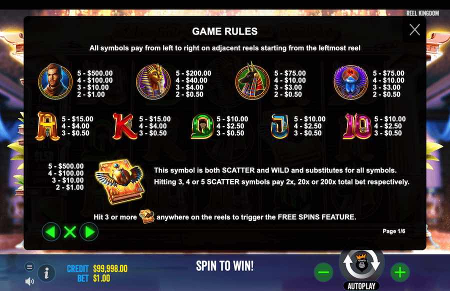 Kingdom Of The Dead Slot Paytable