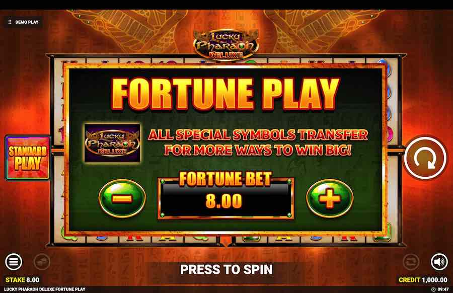 Choose To Activate The Fortune Play Option On The Lucky Pharaoh Video Slot