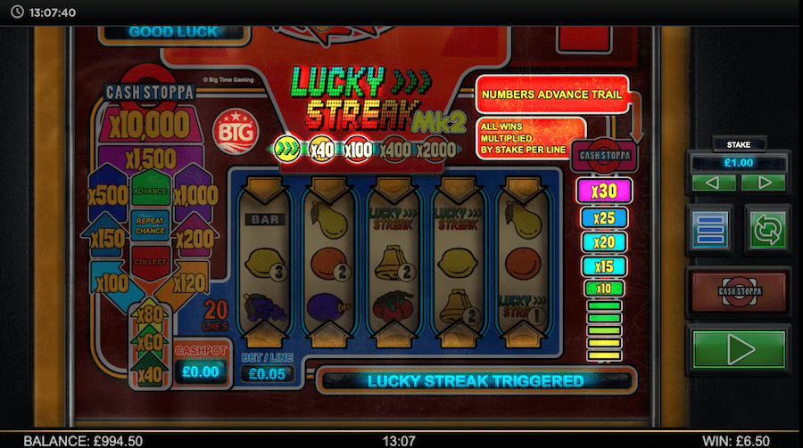 3 Or More Scatter Symbols Will Trigger The Free Spin Feature On Lucky Streak Mk2