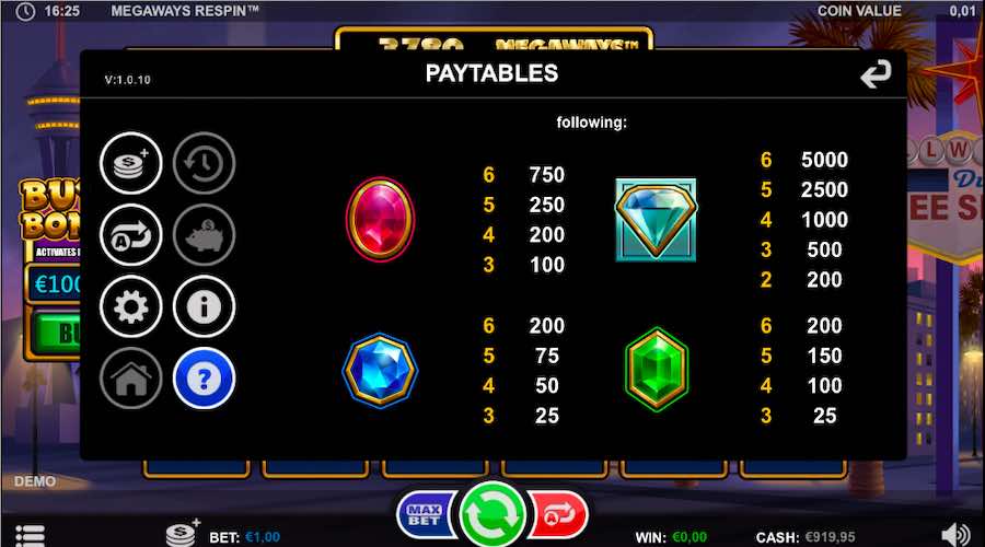 Megaways Respin Paytable