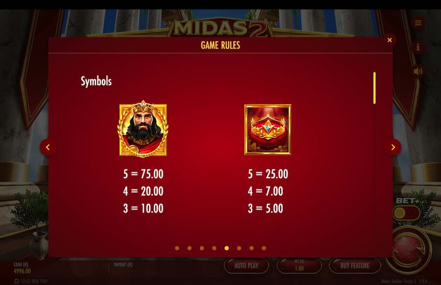 Midas Golden Touch 2 Slot Paytable