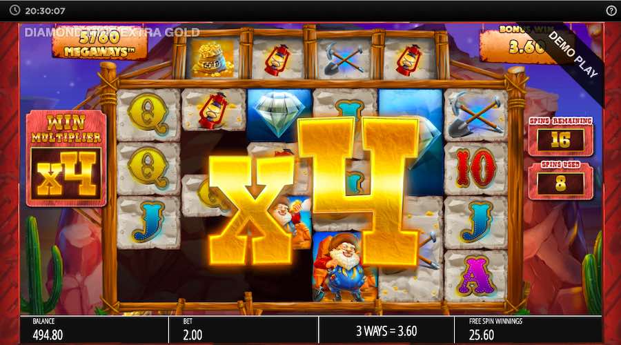 Play With An Unlimited Multiplier During The Free Spin Bonus On Diamond Mine Extra Gold