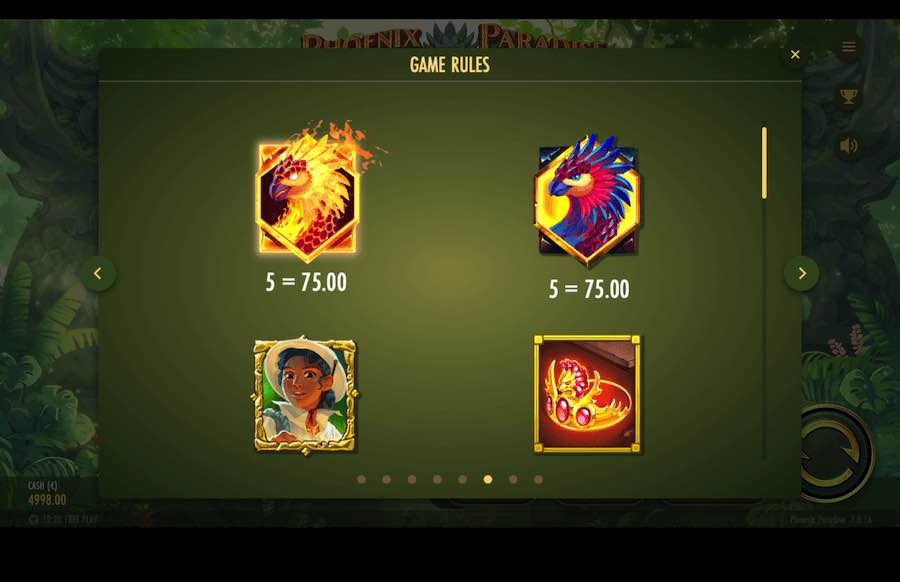 Paytable For Phoenix Paradise Slot