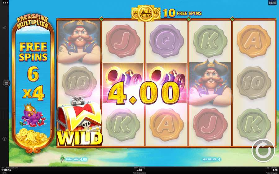 3 Or More Scatters Will Trigger The Free Spins Feature On Pirate's Quest Video Slot