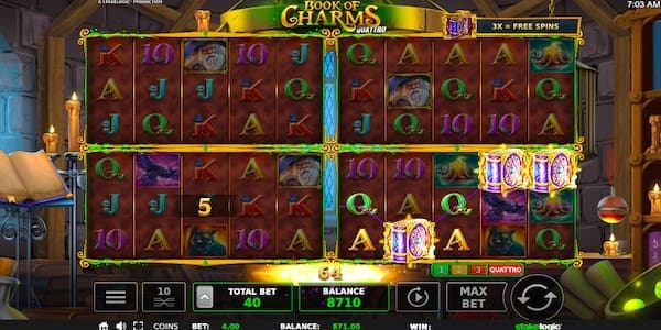 3 Or More Book Symbols Will Trigger The Bonus Round On Book Of Charms Quattro Slot