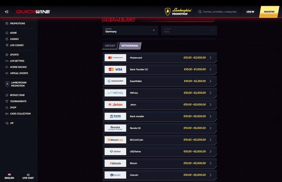 Quickwin Casino Payments
