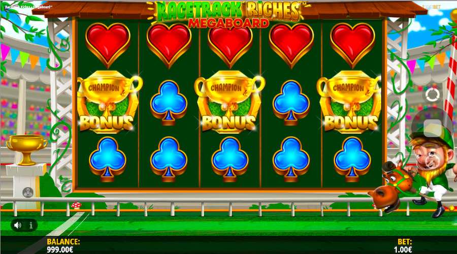 Scatter Symbols Landing On Reels 1, 3, And 5 Will Trigger The Bonus Round On Racetrack Riches Megaboard