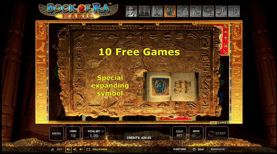 10 Free Spins Will Be Awarded For Triggering The Bonus Round On Book Of Ra Magic