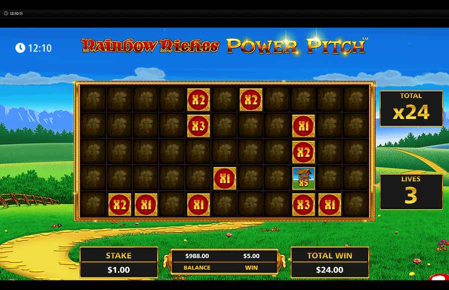 Play With A Huge Reel Set And Multipliers When You Trigger The Main Bonus Feature On Rainbow Riches Power Pitch Video Slot