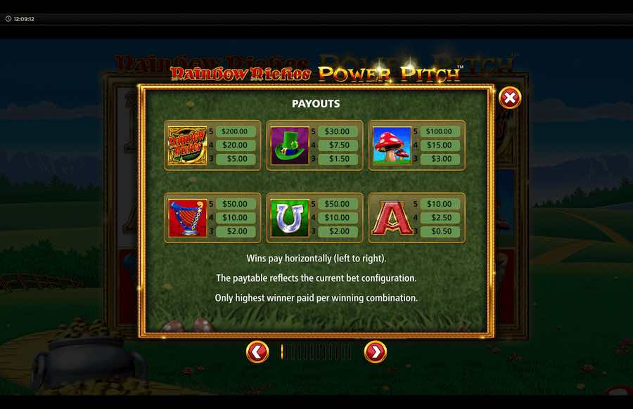 Paytable For Rainbow Riches Power Pitch Slot