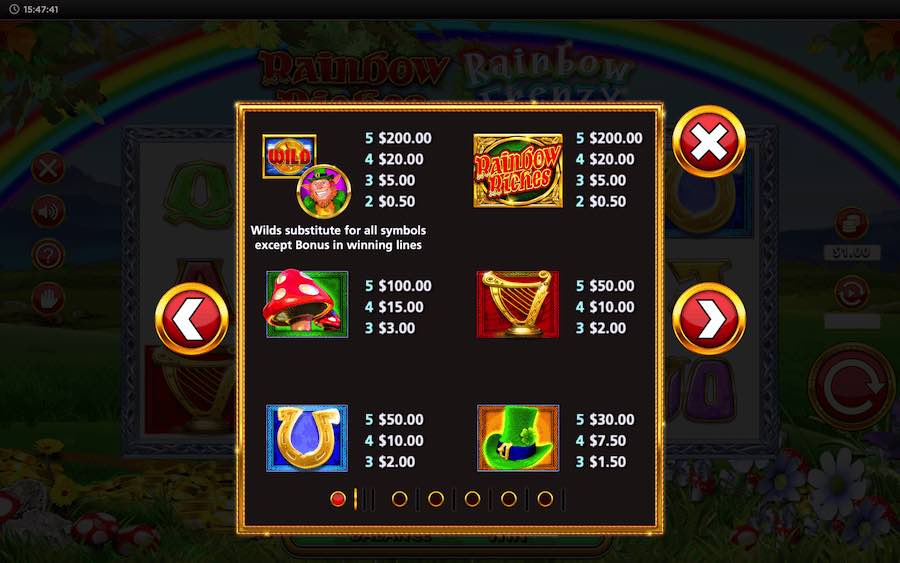 Paytable For Rainbow Riches Rainbow Frenzy Slot Game