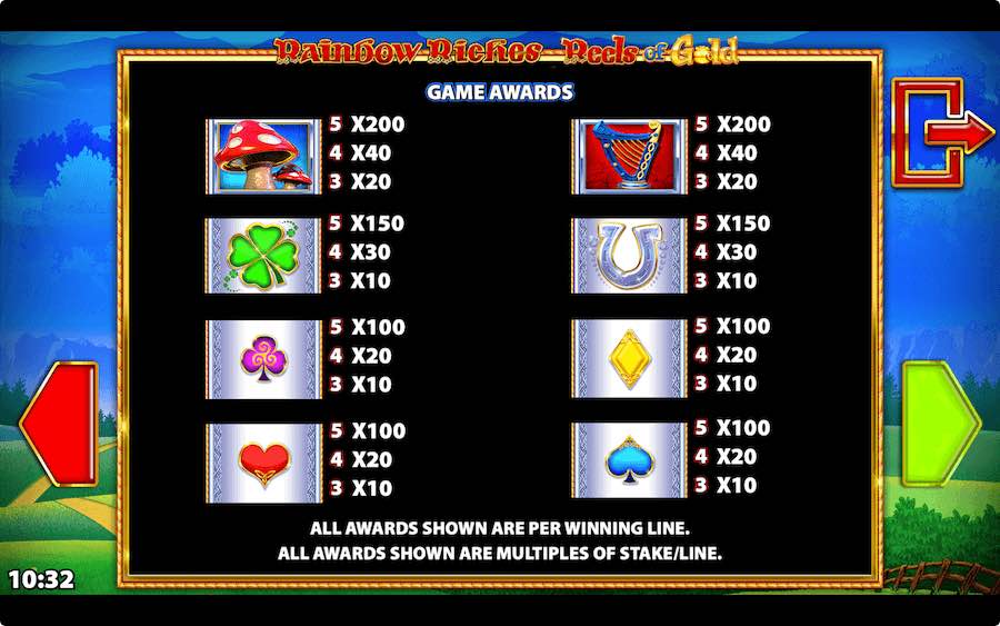 Paytable For Rainbow Riches Reels Of Gold Slot