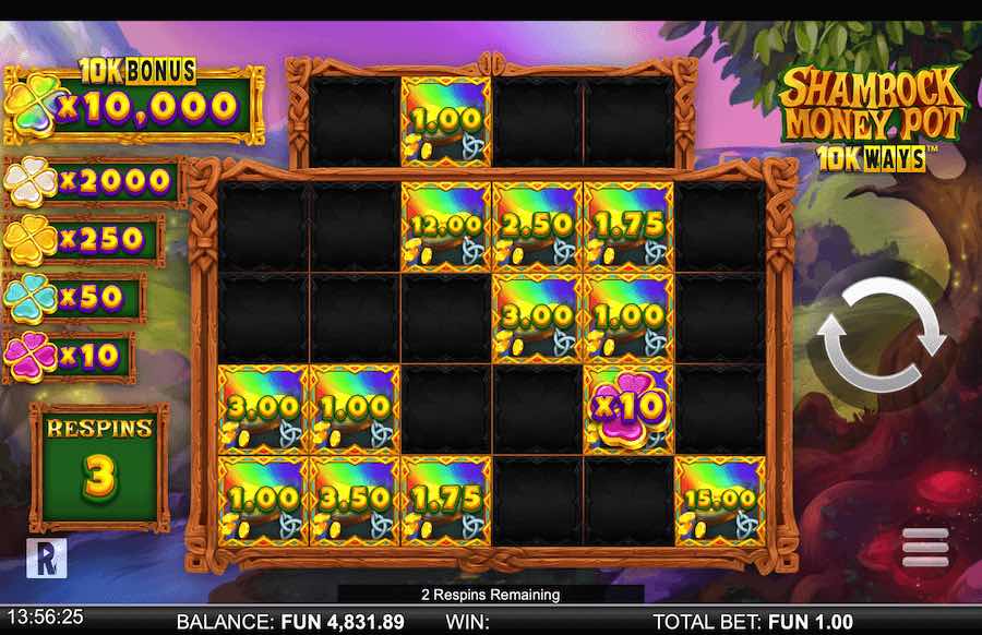 Land 6 Or More Scatter Symbols In View And The Bonus Respin Feature Will Be Triggered On Shamrock Money Pot 10k Video Slot