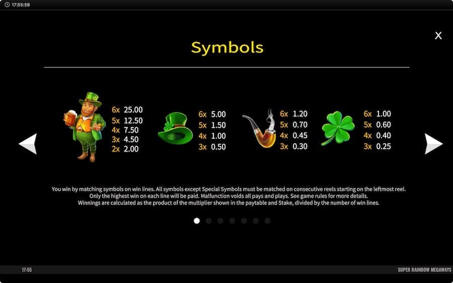 Paytable For Super Rainbow Megaways Slot