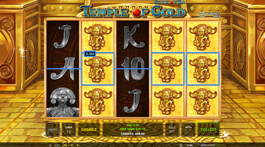 Reels Expanding To Play 3 Of Kind Acorss 10 Paylines On Book Of Ra Temple Of Gold Slot